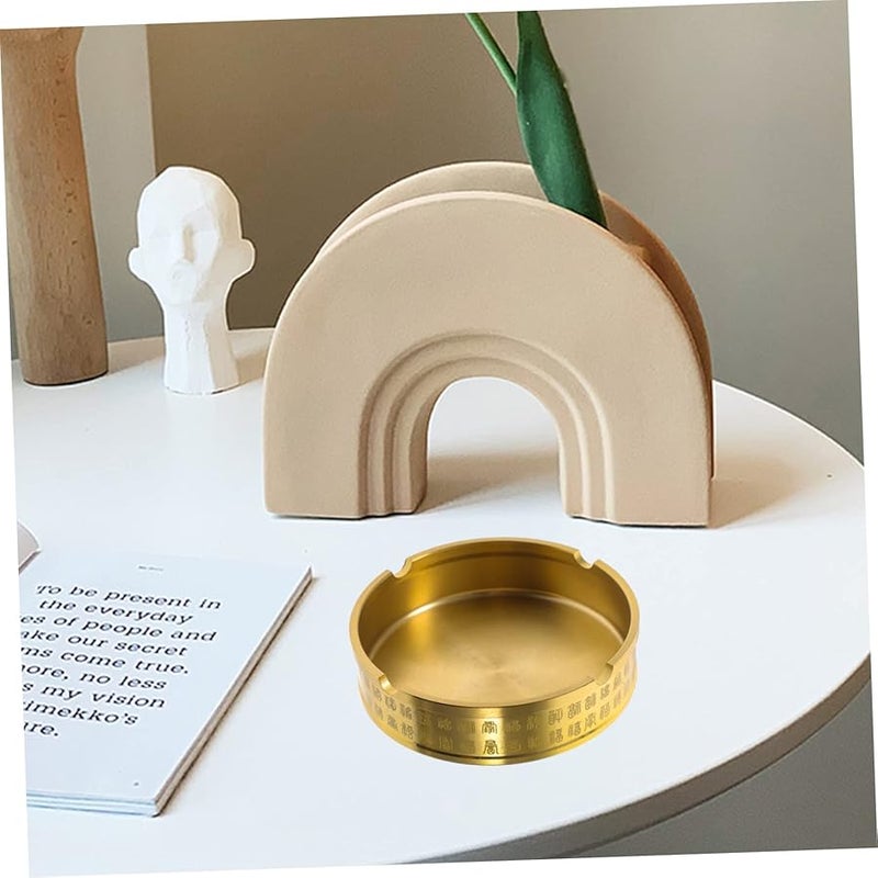 منفضة سجائر نحاسية مستديرة مدمجة للمكتب المنزلي بتصميم بسيط وعتيق مع أخدود - Image 4